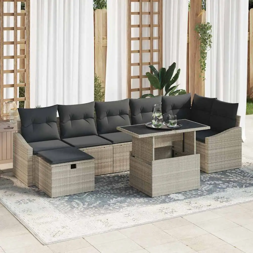 Ensemble de jardin 8 pièces design modulable en poly rotin Gris clair – ComfortXL Outdoor Living