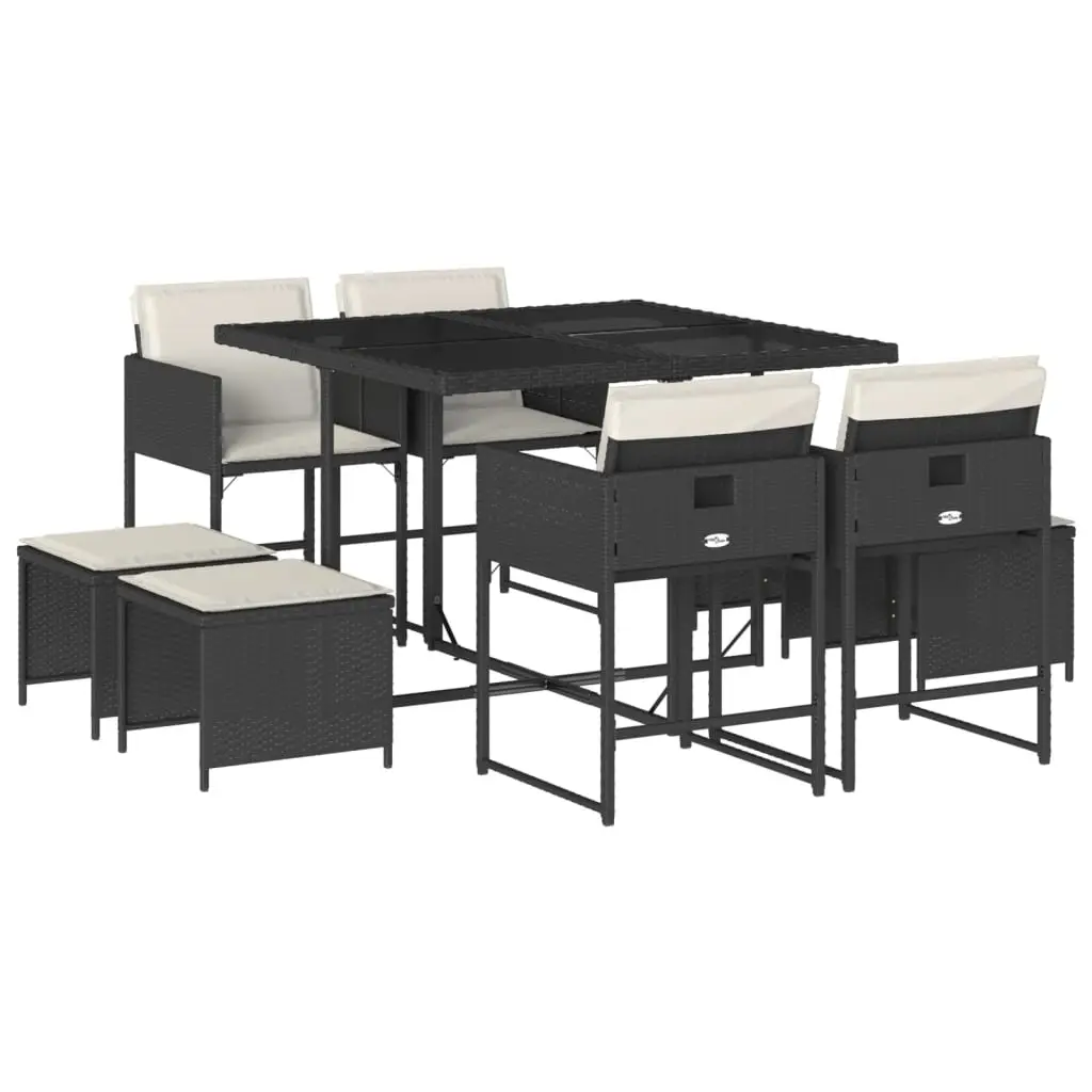 Ensemble de 9 pcs table de jardin avec chaises – mobilier de jardin coussins noir résine tressée-JU2376