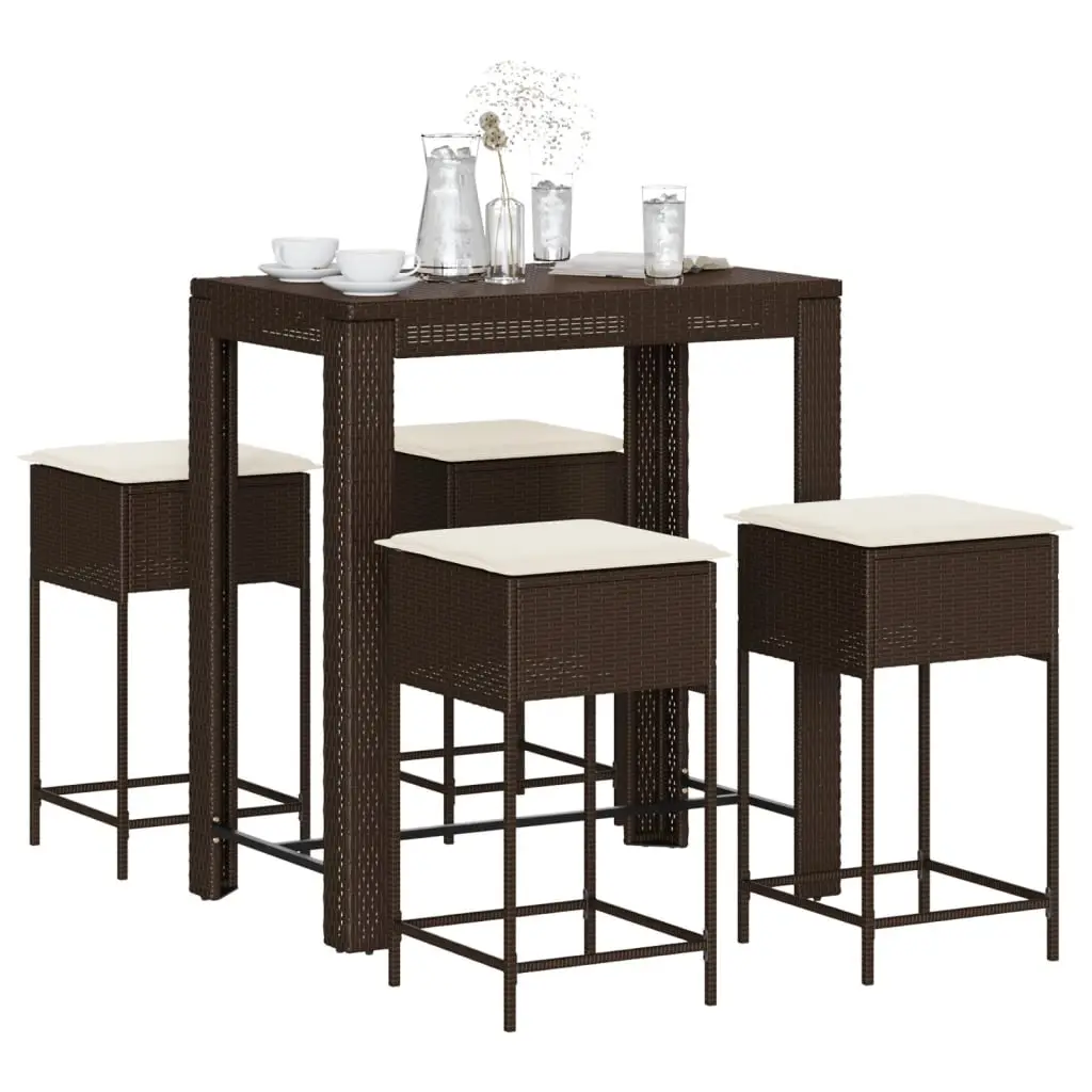 Ensemble de bar de jardin avec coussins 5 pcs marron poly rotin vidaXL 3261452