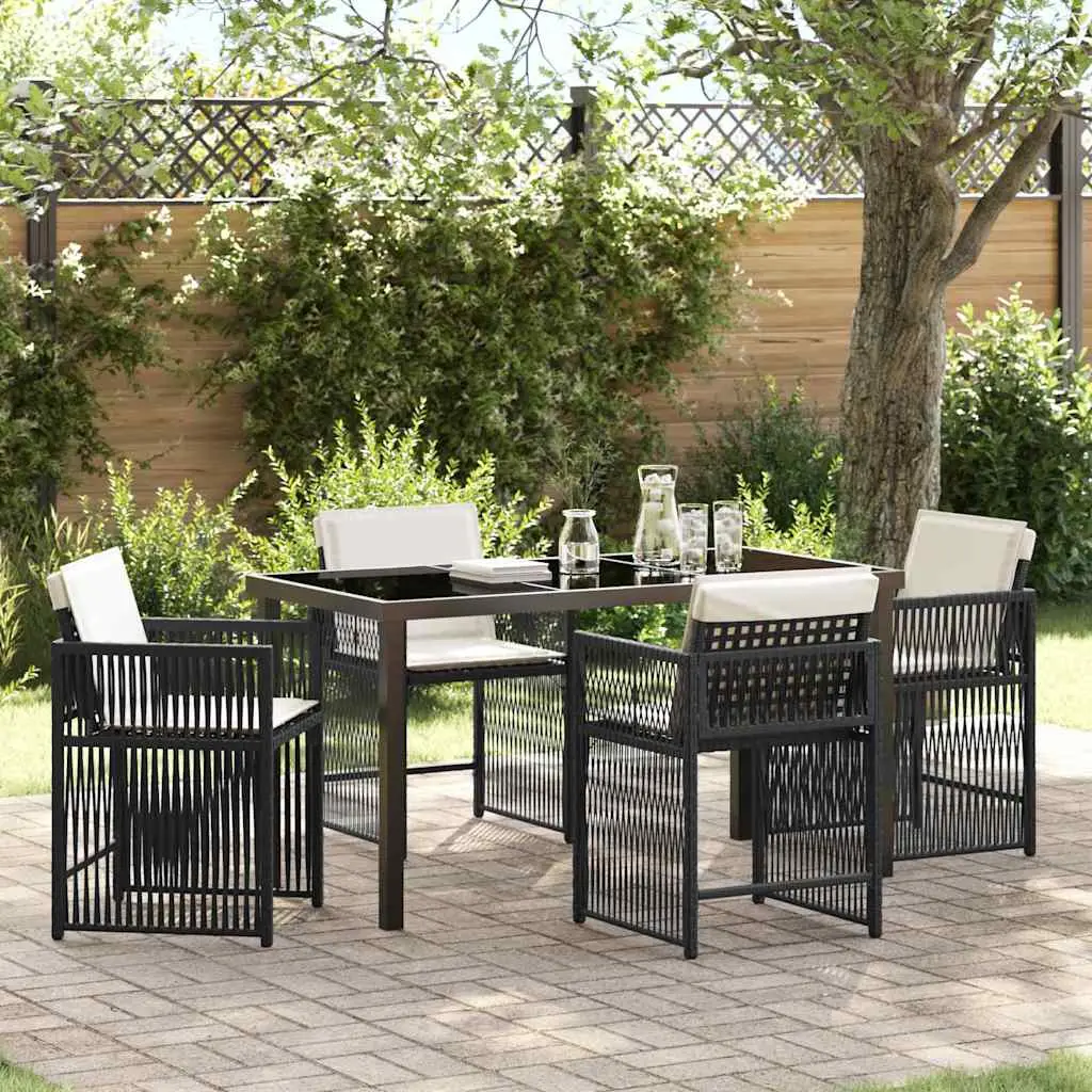 Ensemble de salle à manger pour jardin 5 pcs Noir polyrotin vidaXL 3380770 Noir et blanc crème