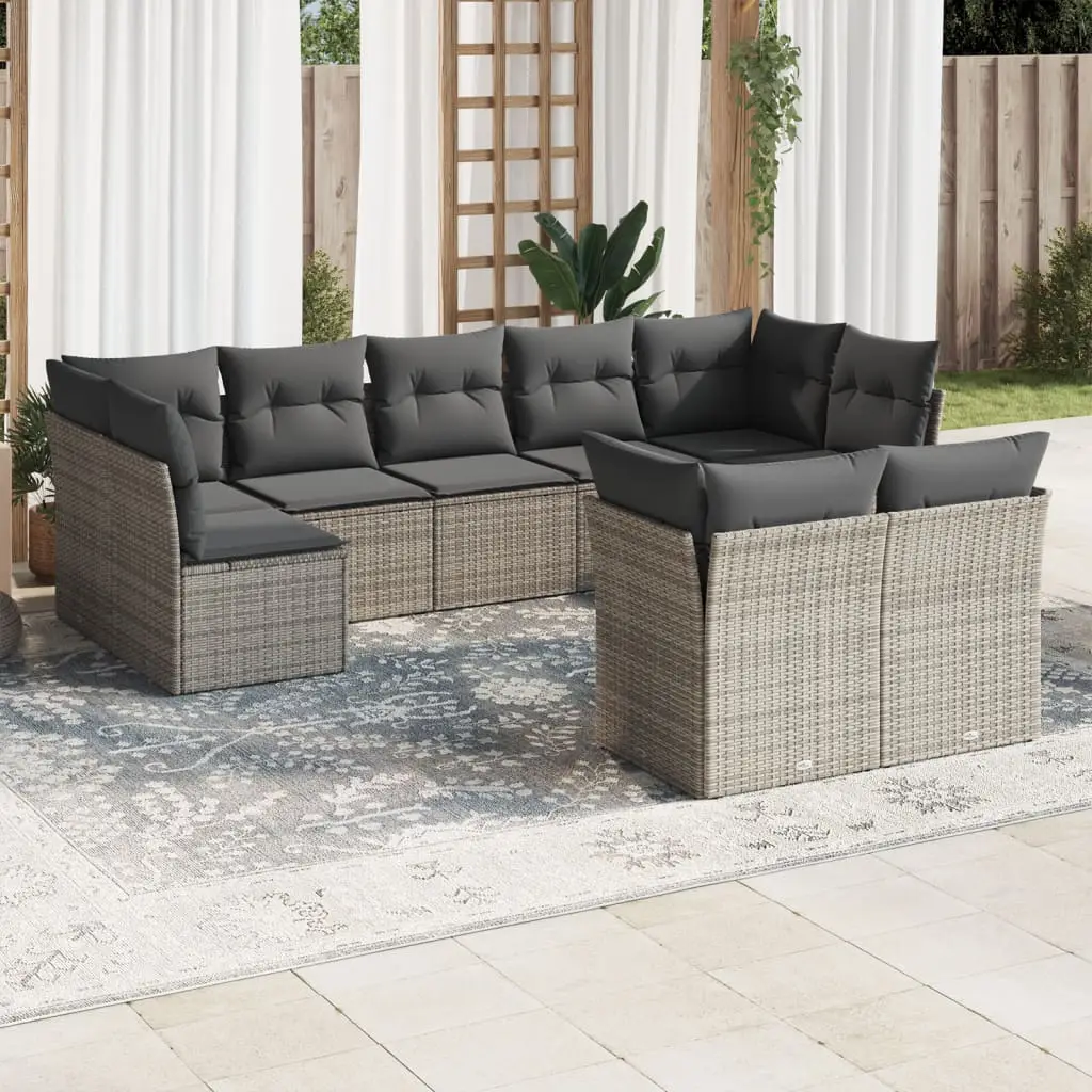 Ensemble Canapé de Jardin 9 Places Résine Tressée Sectionnel Modulable pour Grande Famille Gris – ComfortXL Outdoor Living