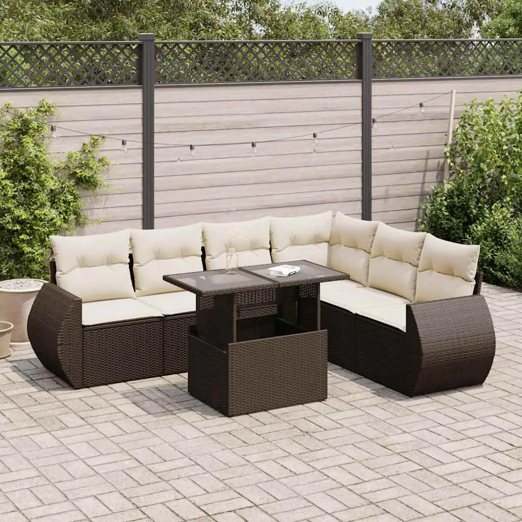 Ensemble de jardin 7 places résine tressée avec table relevable et coffres de rangement marron – ComfortXL Outdoor Living
