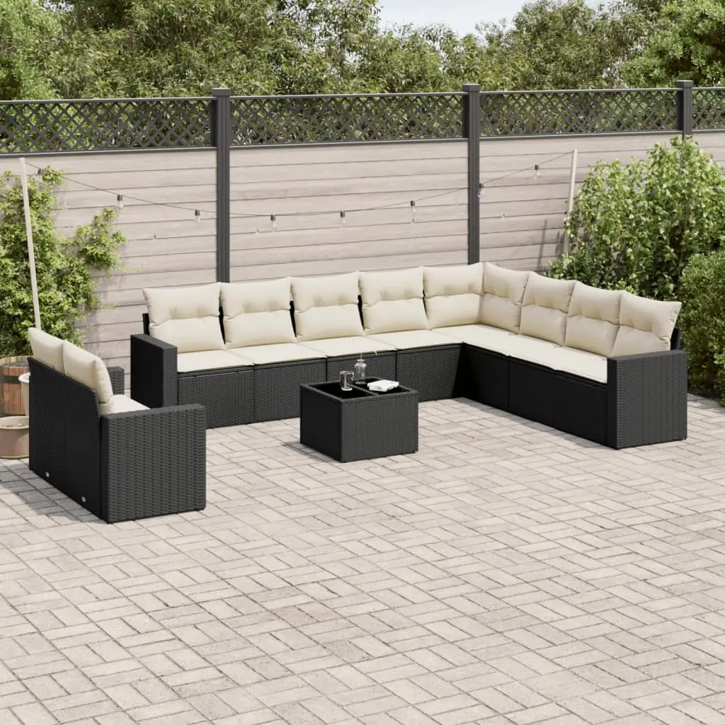 Ensemble de Jardin Modulable 10 Places en Résine Tressée Noire avec Table Basse pour Balcon et Terrasse Coussins Crème – ComfortXL Outdoor Living