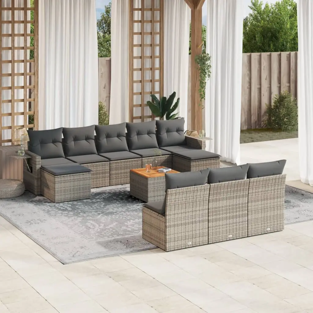 Ensemble de Jardin Modulable 10 Places Résine Tressée Grise avec Coussins Gris Anthracite – ComfortXL Outdoor Living