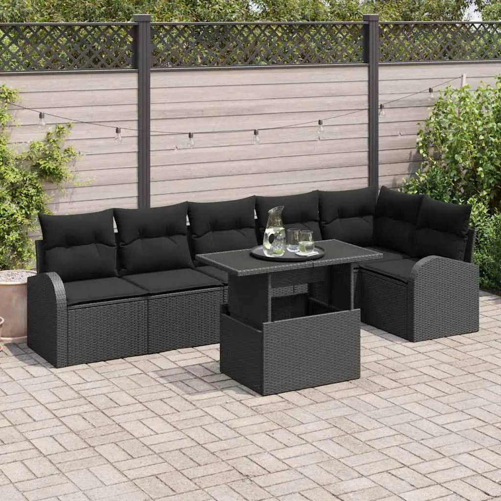 Ensemble de canapé de jardin avec stockage 7 pcs Noir polyrotin vidaXL 3348659
