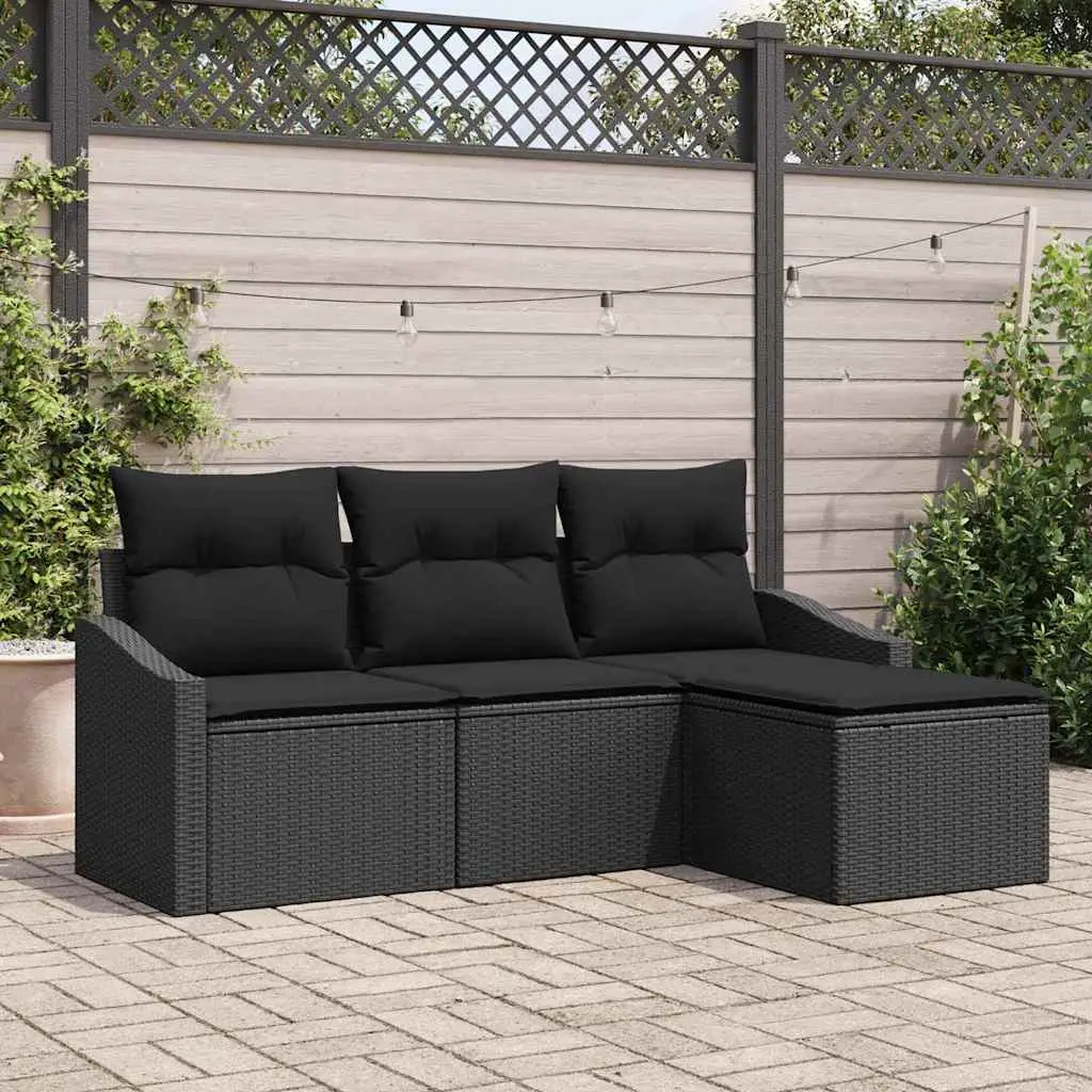 Ensemble de Canapés avec coussin 4 pcs Noir polyrotin vidaXL 3355342