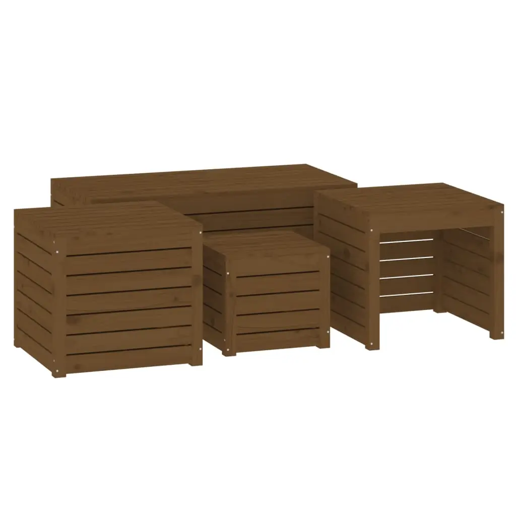 Ensemble de 4 pcs boîtes de jardin – Coffres de rangement marron miel bois pin massif