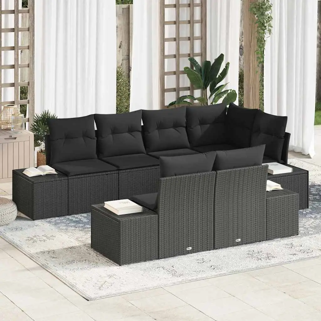 Ensemble de canapé de jardin avec stockage 7 pcs Noir polyrotin vidaXL 3355772