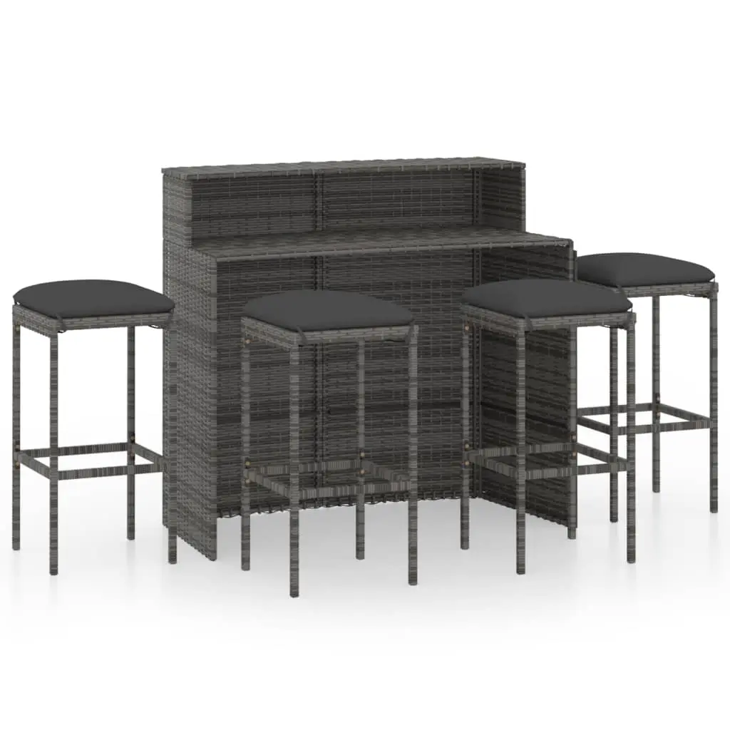Ensemble de bar de jardin avec coussins 5 pièces gris