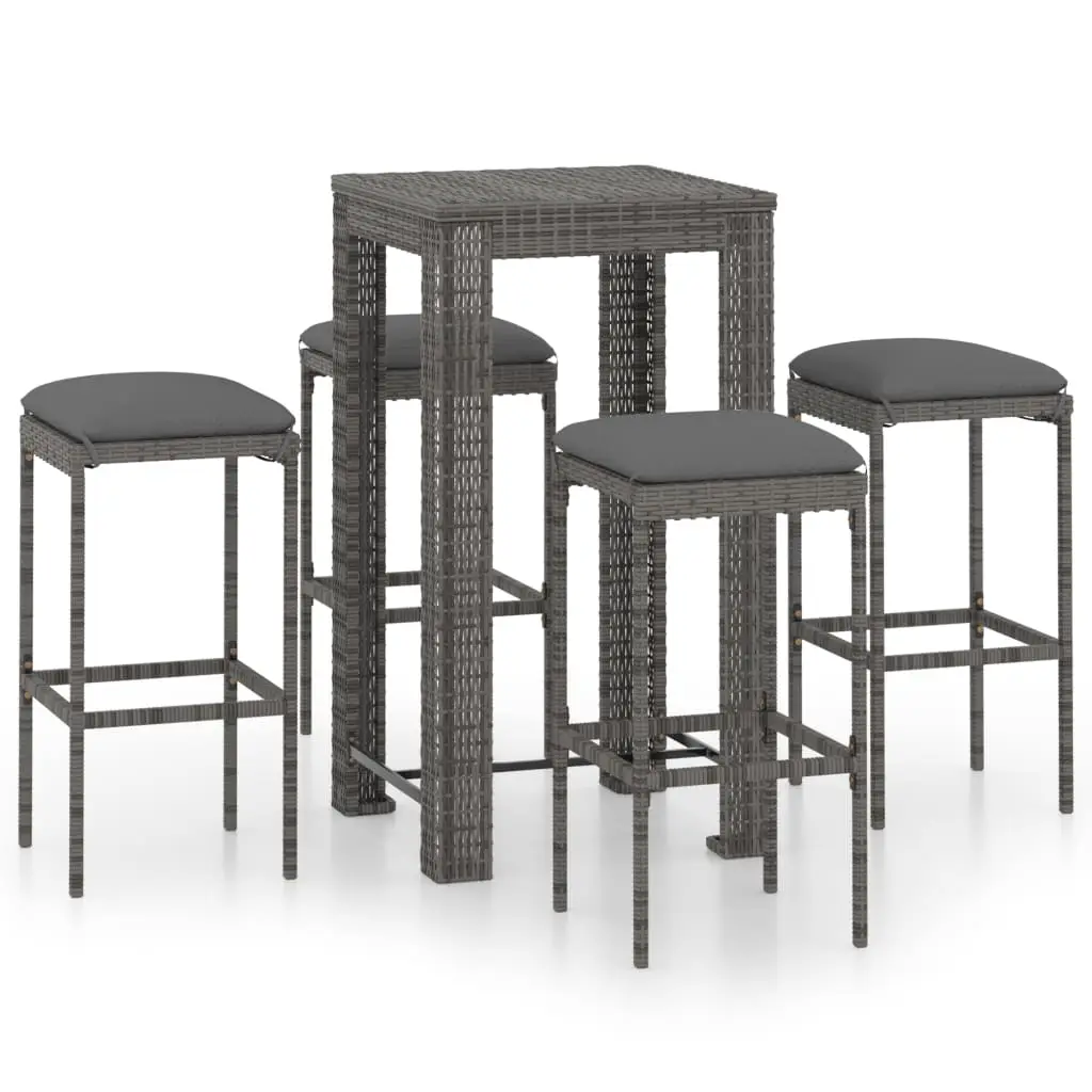 Ensemble de 5 pcs bar de jardin – Mobilier d’extérieur – Mobilier de jardin et coussins Résine tressée Gris-JU2056