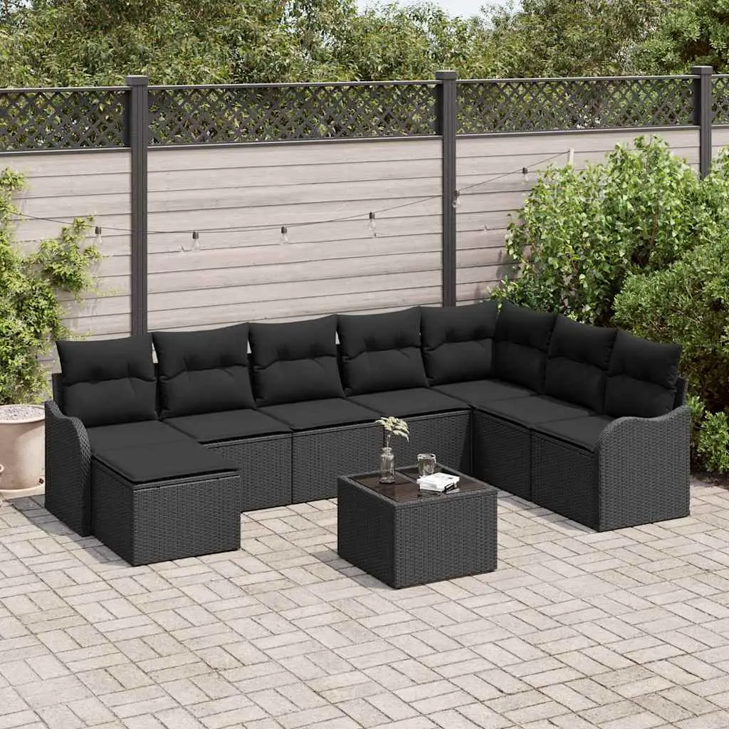 Ensemble Canapé de Jardin 9 pcs Poly Rotin Modulable 8 Places Noir – ComfortXL Outdoor Living