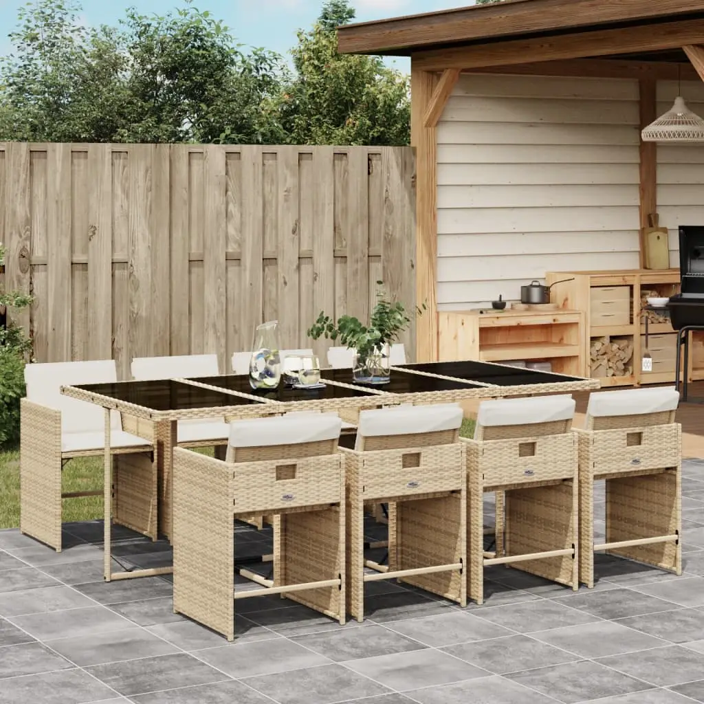 Ensemble de Jardin Repas 8 Personnes, Table 220cm et Chaises Encastrables Poly Rotin Beige pour Terrasse – ComfortXL Outdoor Living