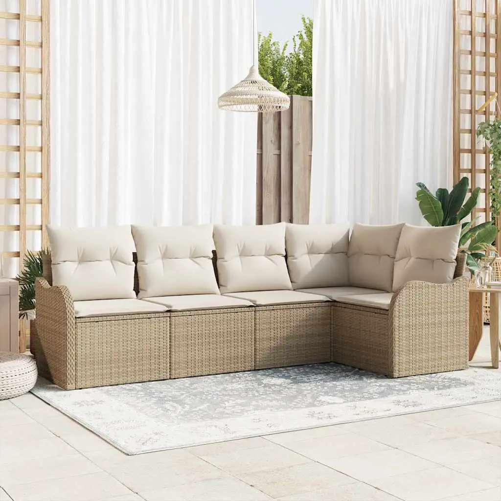 Ensemble Canapé Modulable 5 Places pour Terrasse – Aspect Rotin Tissé Beige – Design – ComfortXL Outdoor Living