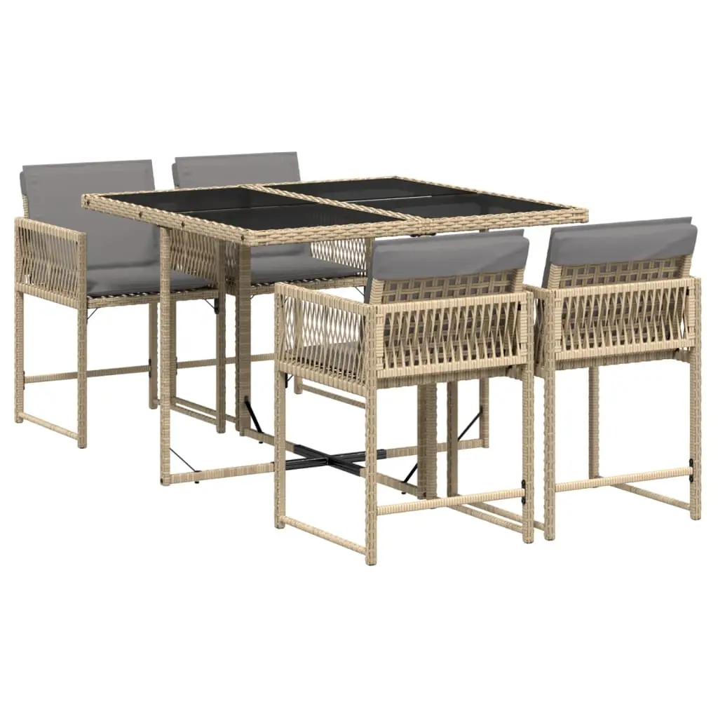 Ensemble de 5 pcs table de jardin et chaises avec coussins – mobilier de jardin mélange beige rotin-JU2849
