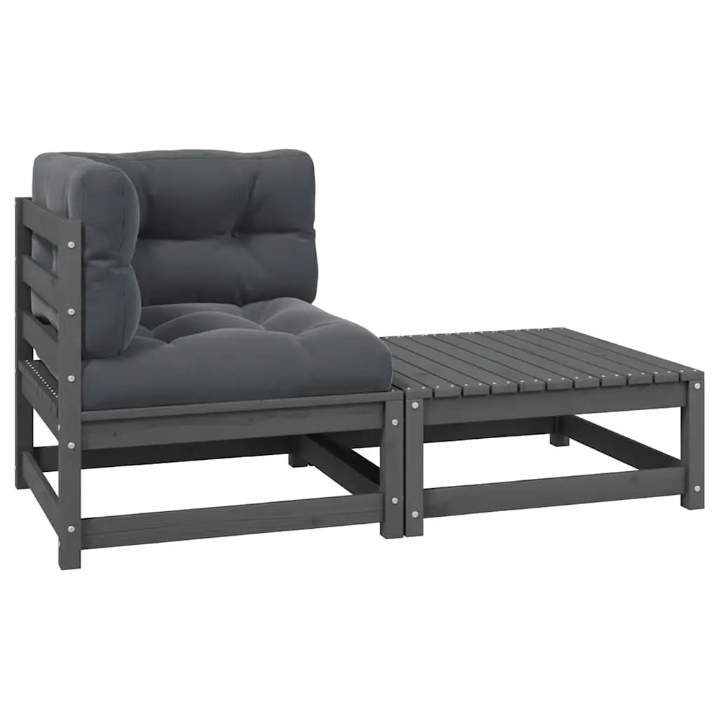 Ensemble d’Angle 2 Pièces Bois de Pin Massif avec Repose-pied et Coussins Confort Gris – ComfortXL Outdoor Living
