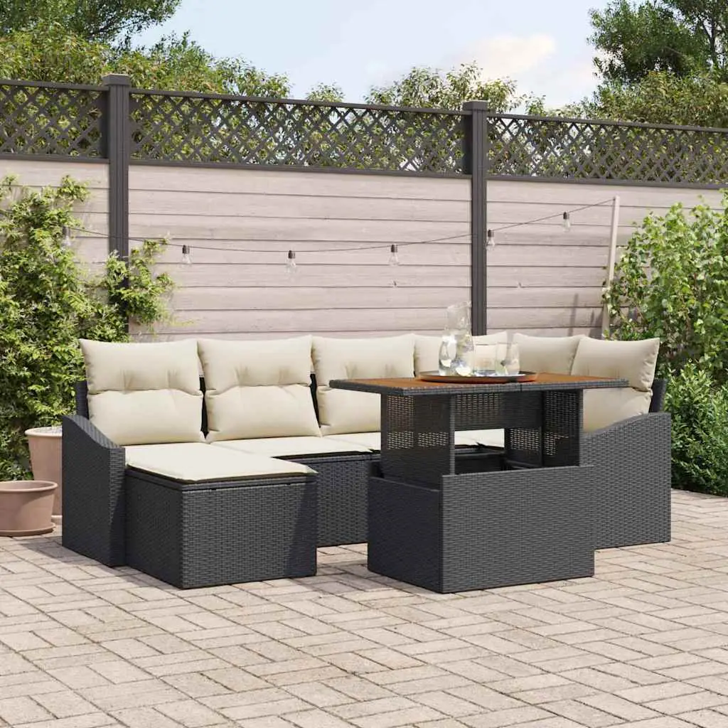 Ensemble de salle à manger pour jardin 7 pcs Noir et Crème vidaXL 3349858