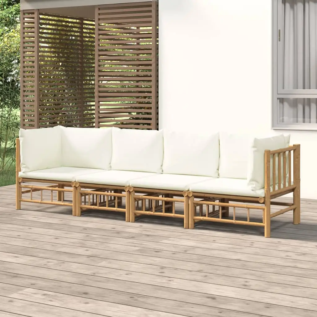 Ensemble Canapé Jardin Bambou 4 pcs Coussins Crème Modulaire – ComfortXL Outdoor Living