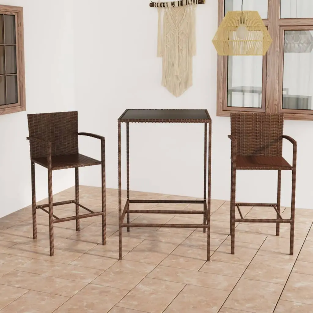Ensemble de bar de jardin 3 pcs Résine tressée Marron vidaXL 3064836