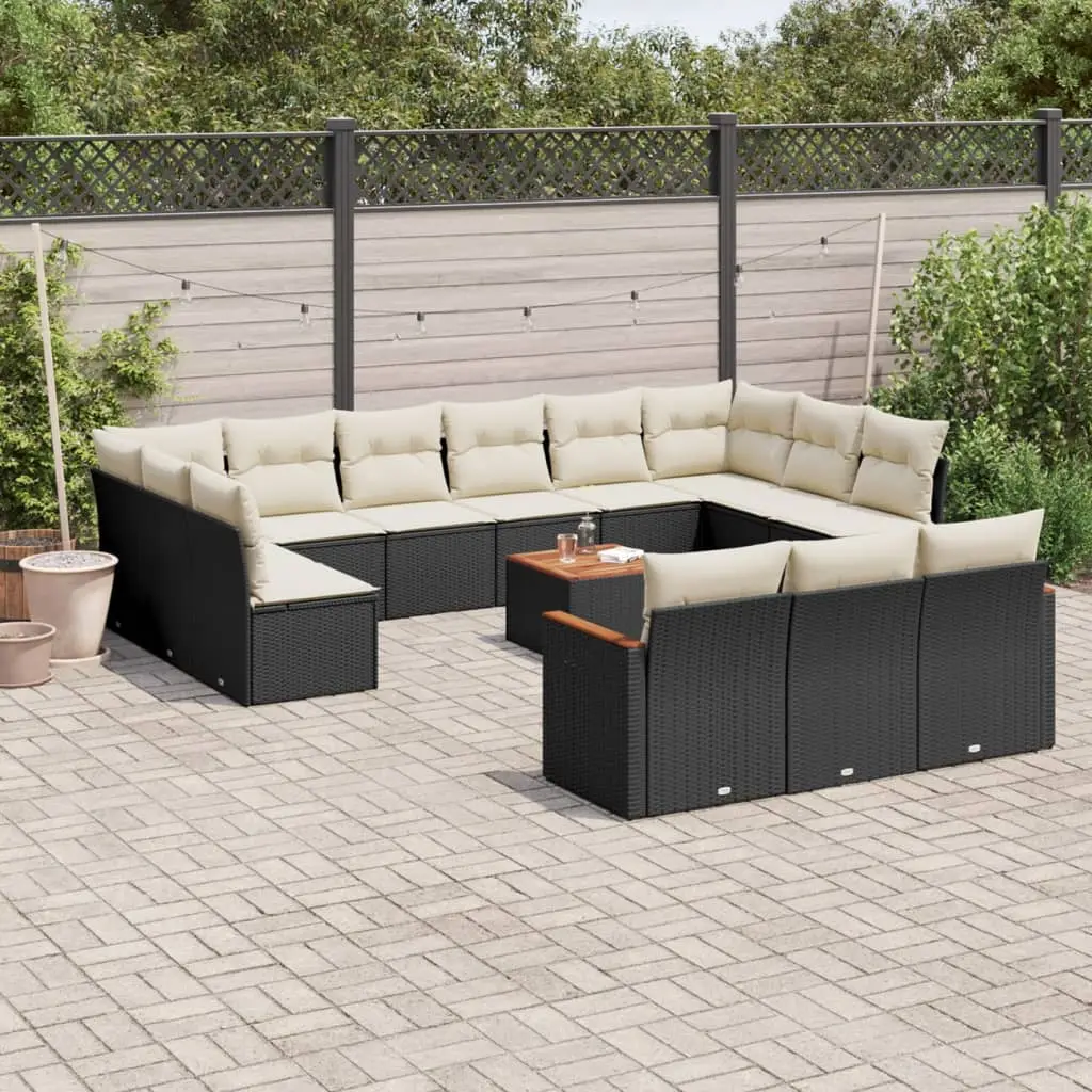 Ensemble canapé extérieur 14 places avec coffre de rangement résine tressée et coussins crème Noir – ComfortXL Outdoor Living
