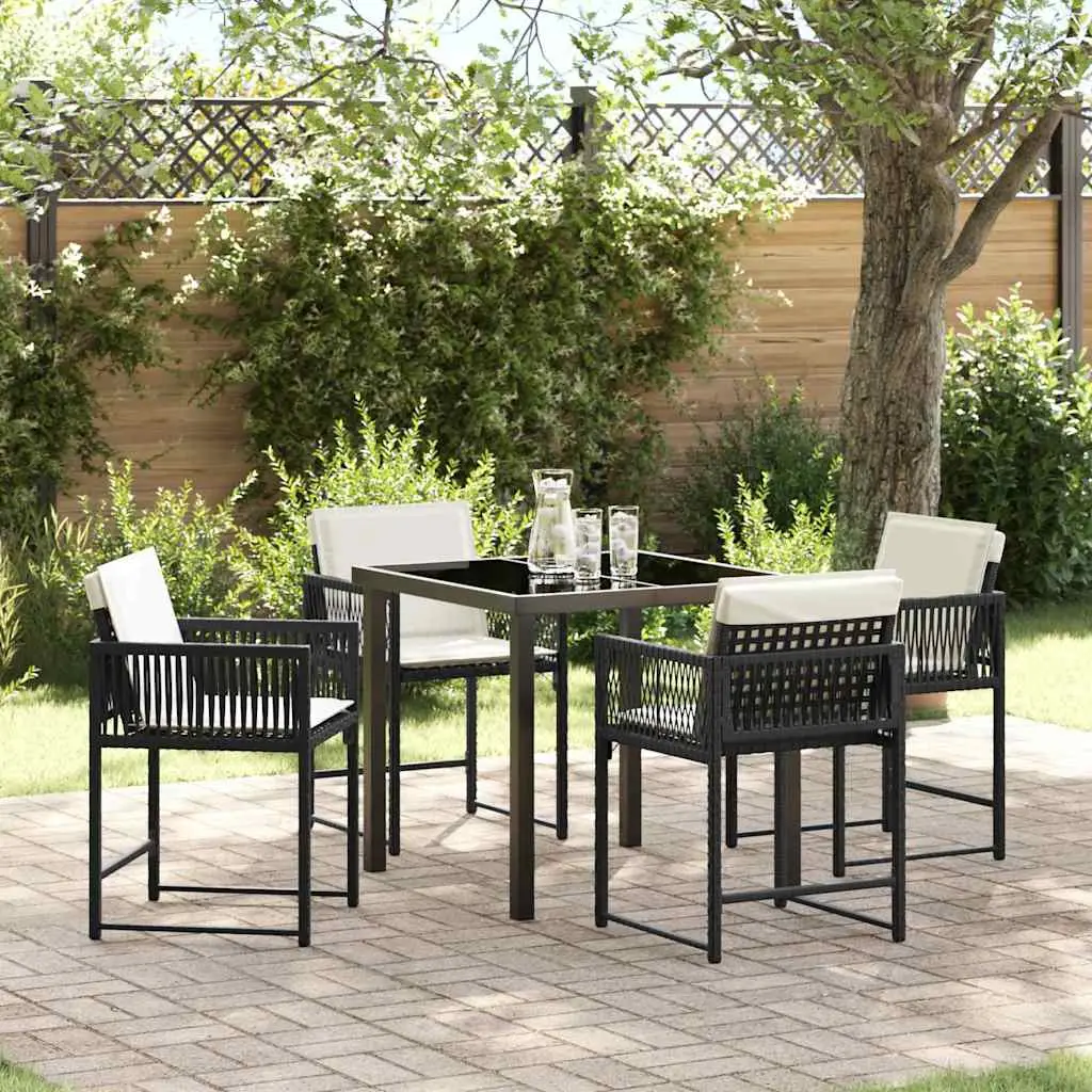 Ensemble de salle à manger pour jardin 5 pcs Noir polyrotin vidaXL 3380741 Noir et blanc crème