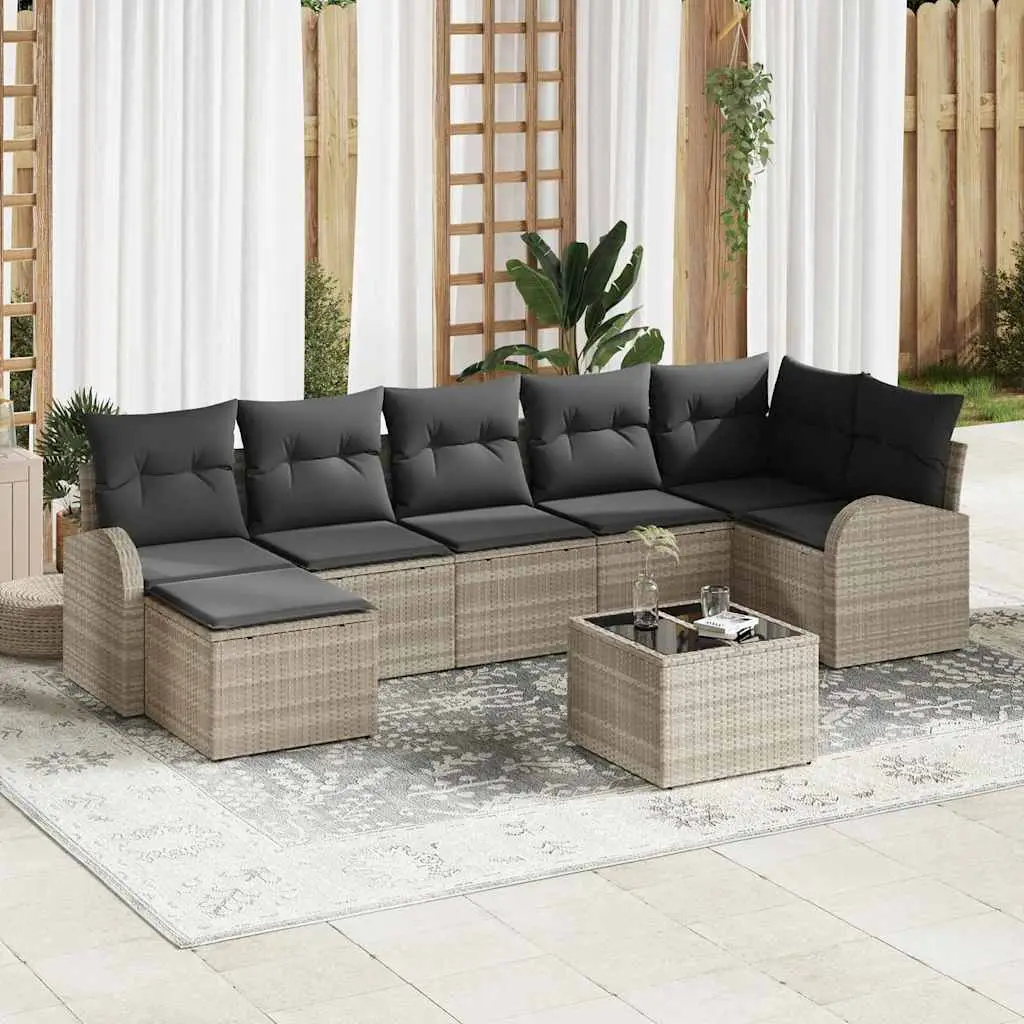 Ensemble de Canapés avec coussin 8 pcs Gris clair polyrotin vidaXL 3354811