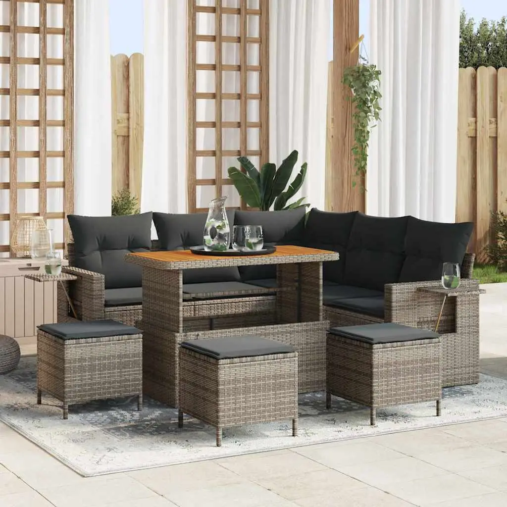Ensemble de canapé de jardin avec coussin 9 pcs Gris polyrotin vidaXL 3361753