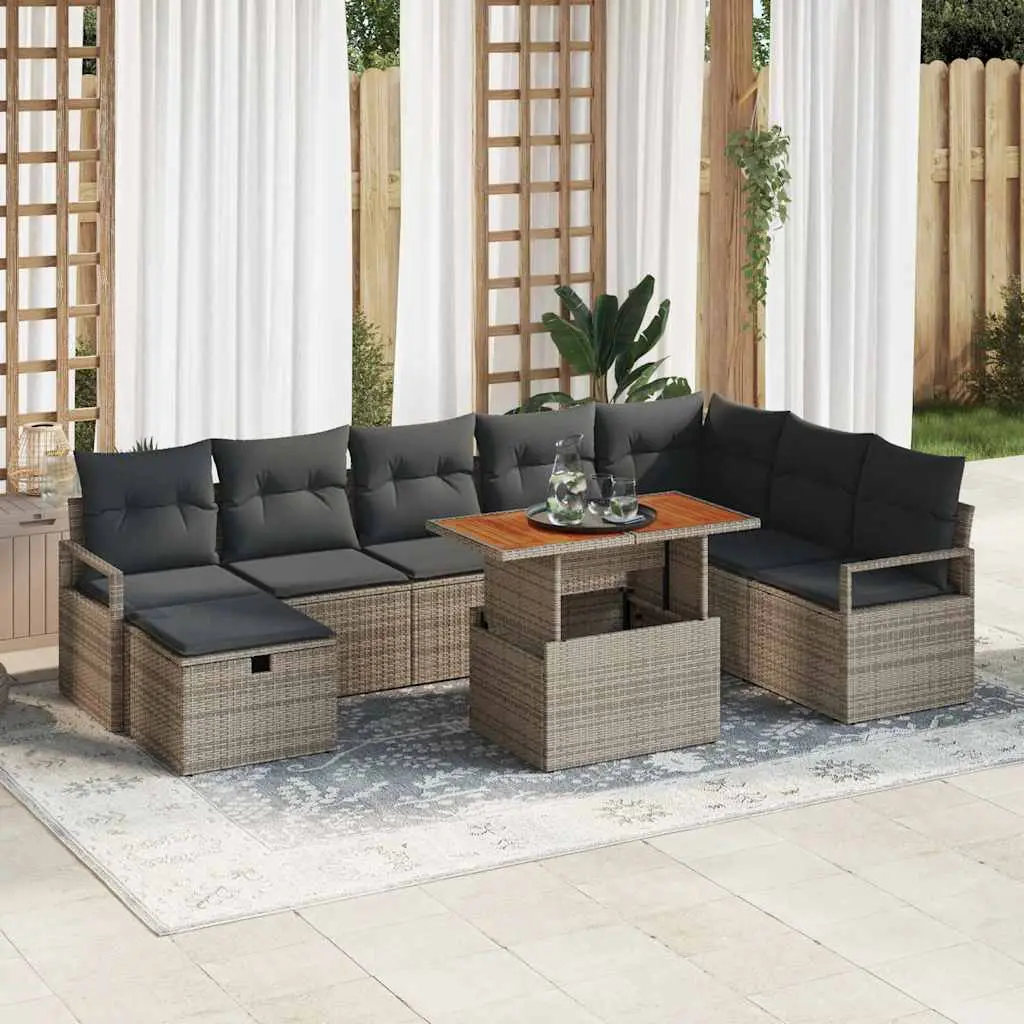 Ensemble de canapé de jardin avec coussin 9 pcs Gris polyrotin vidaXL 3360010