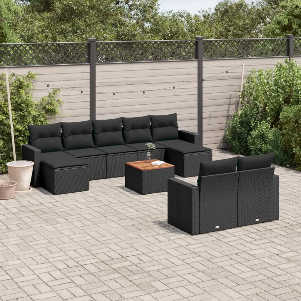 Ensemble de Jardin Modulable 10 Pièces Résine Tressée avec Rangement et Repose-pieds Noir – ComfortXL Outdoor Living