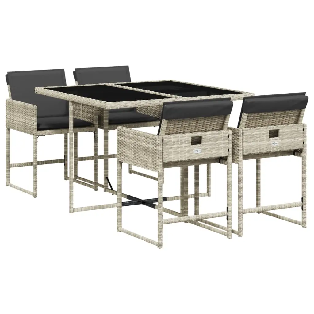 Ensemble de 5 pcs table de jardin et chaises avec coussins – mobilier de jardin gris clair rotin-JU2589