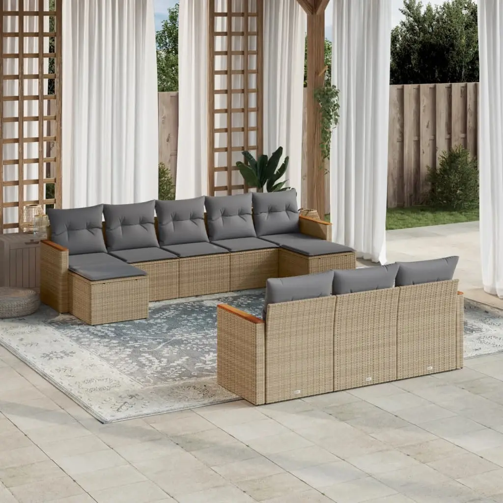 Ensemble de Jardin Sectionnel 10 pcs Résine Tressée avec Coffres de Rangement Intégrés Beige – ComfortXL Outdoor Living