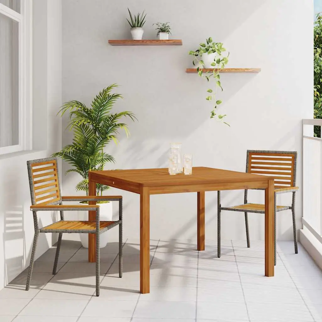 Ensemble de Repas Bistrot 3 Pièces en Poly Rotin Empilable pour Petit Espace Gris – ComfortXL Outdoor Living