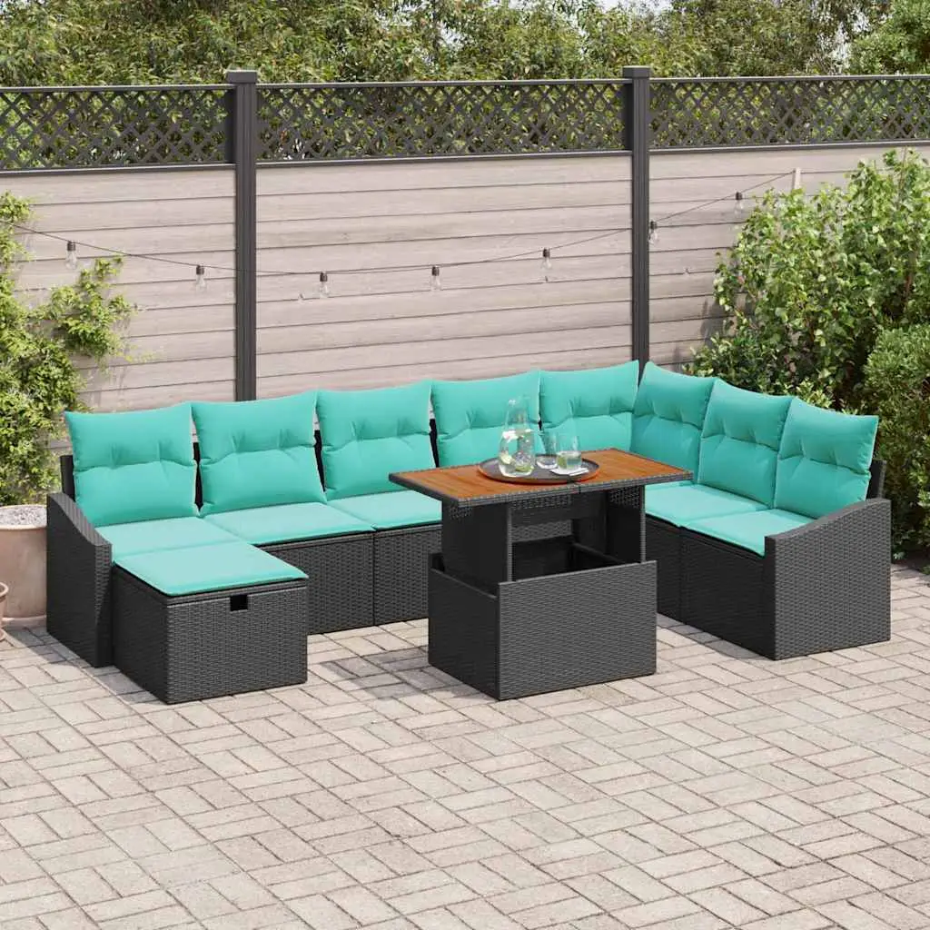 Ensemble de canapé de jardin avec coussin 9 pcs Noir polyrotin vidaXL 3360043