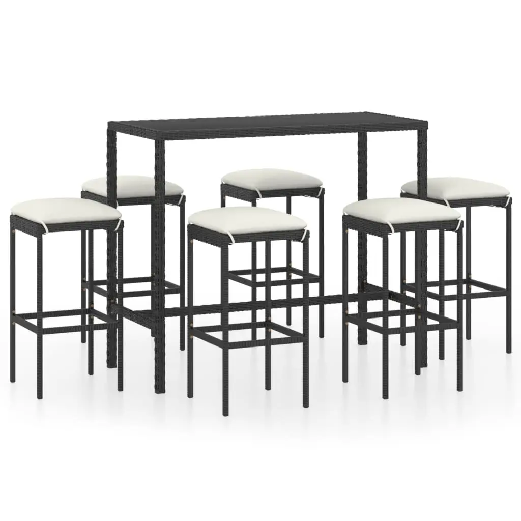 Ensemble de 7 pcs bar de jardin – Mobilier d’extérieur – Mobilier de jardin et coussins Résine tressée Noir-JU2020