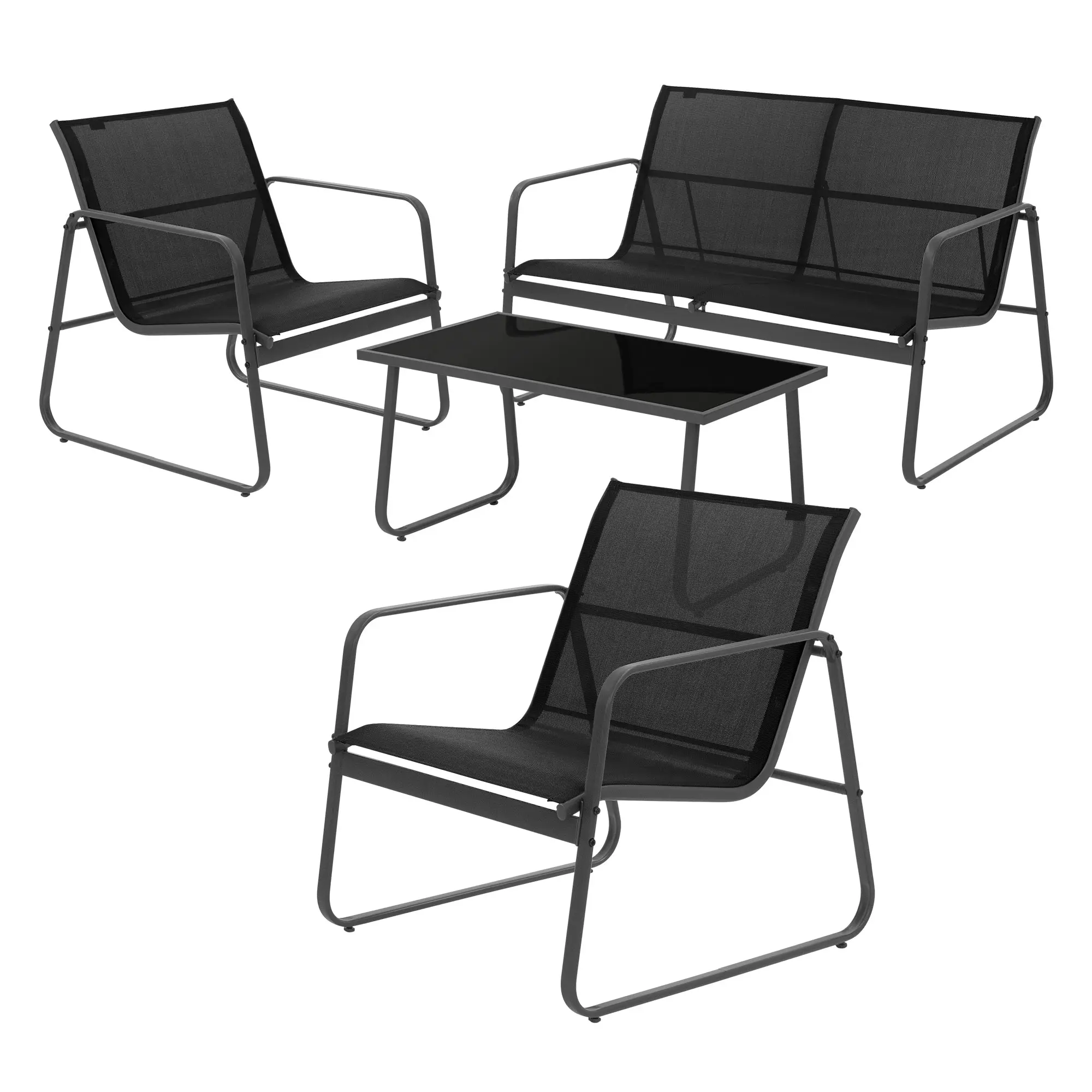 Ensemble de Meubles de Jardin 4 Pièces, Noir, en Acier et Tissu Oxford Polyester, pour 4 Personnes