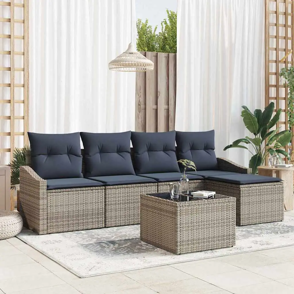 Ensemble de Canapés avec coussin 6 pcs Gris et marine polyrotin vidaXL 3355364