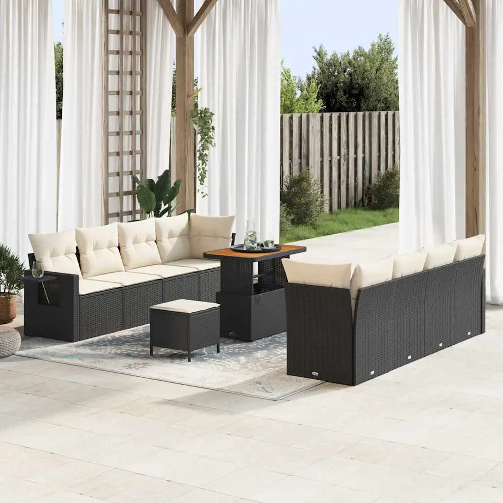 Ensemble canapé de terrasse 8 places modulable avec rangement et poufs Noir – ComfortXL Outdoor Living