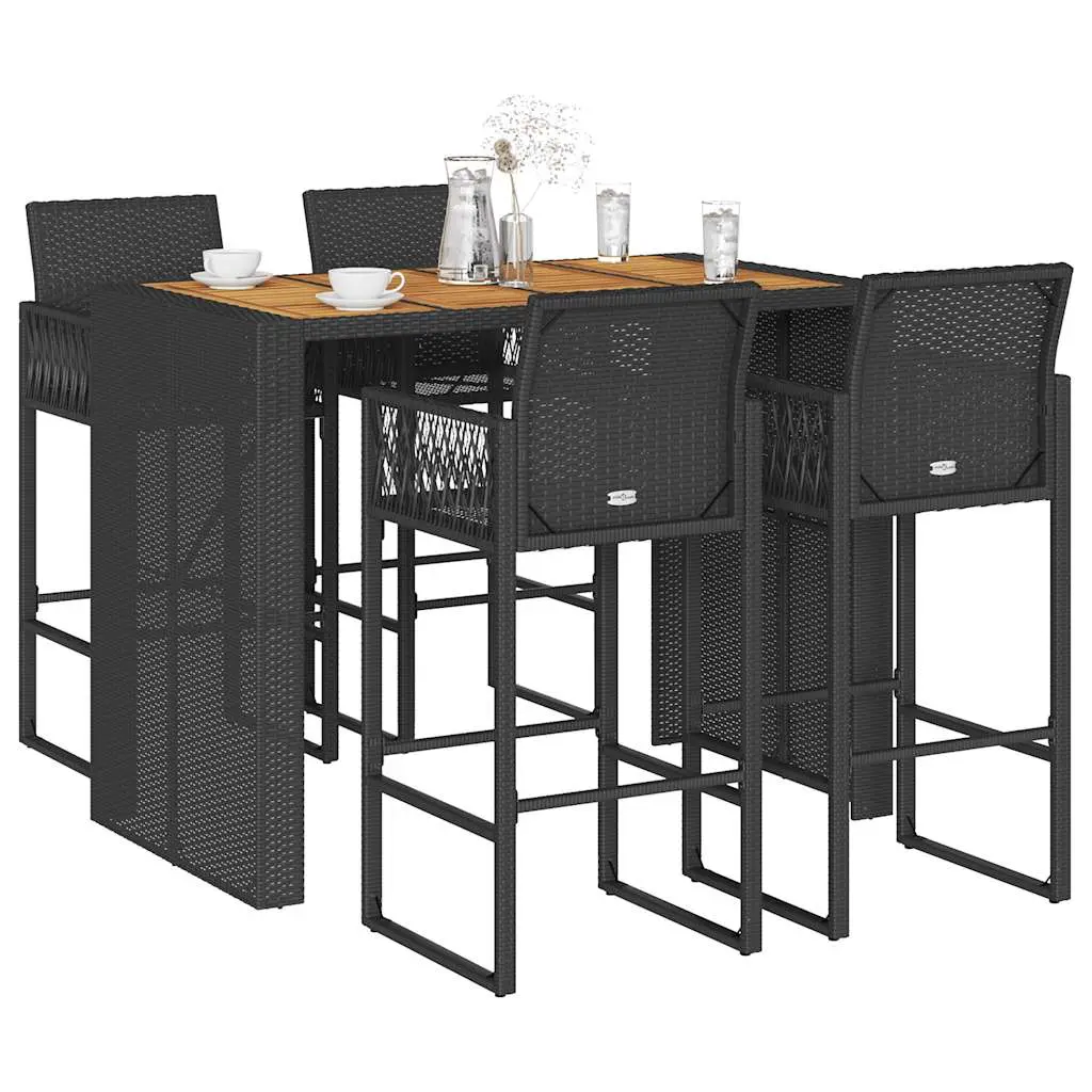 Ensemble de bar de jardin 5 pcs sans coussins noir poly rotin vidaXL 3328889