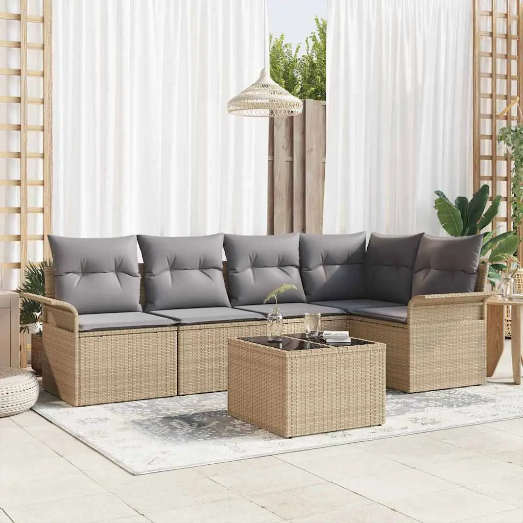 Ensemble Canapé Extérieur Modulable 6 Éléments Résine Tressée Table Ajustable Repas Beige – ComfortXL Outdoor Living