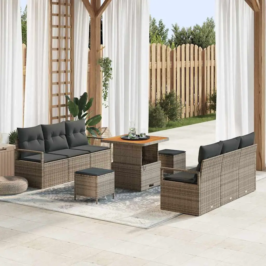 Ensemble de canapé de jardin avec coussin 9 pcs Gris polyrotin vidaXL 3362478