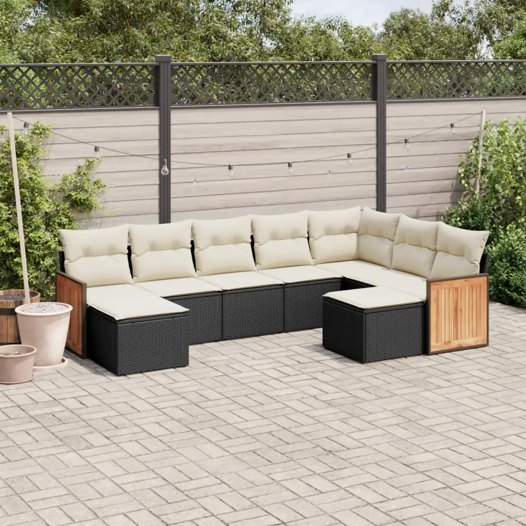 Ensemble de canapés 9 pièces en polyrotin avec rangement et poufs pour terrasse Noir – ComfortXL Outdoor Living