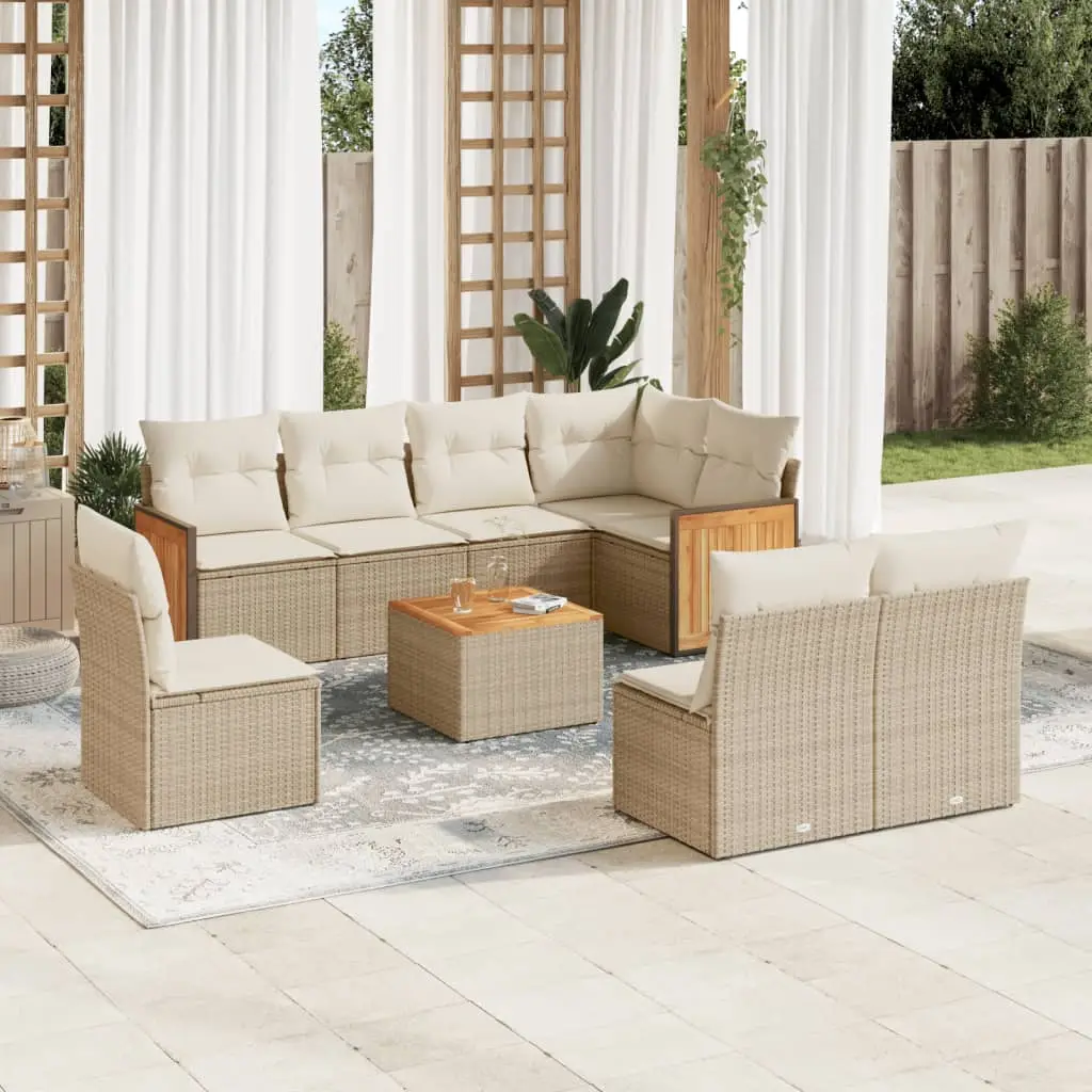 Ensemble de jardin 9 pcs beige en résine tressée avec table basse et rangement – ComfortXL Outdoor Living