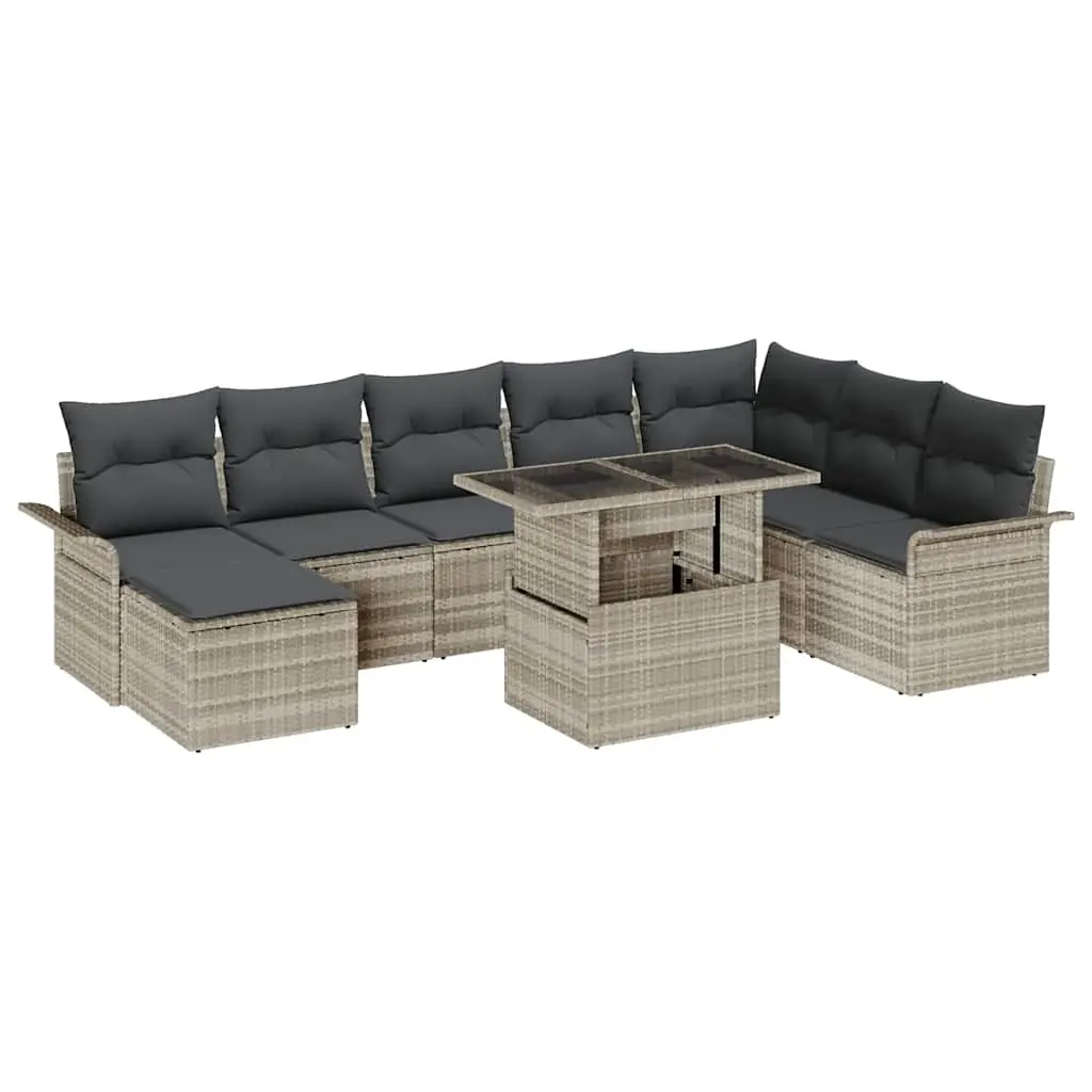 Ensemble canapé de jardin modulable Polyrotin et acier pour 8 personnes avec coussins pour patio Gris clair – ComfortXL Outdoor Living