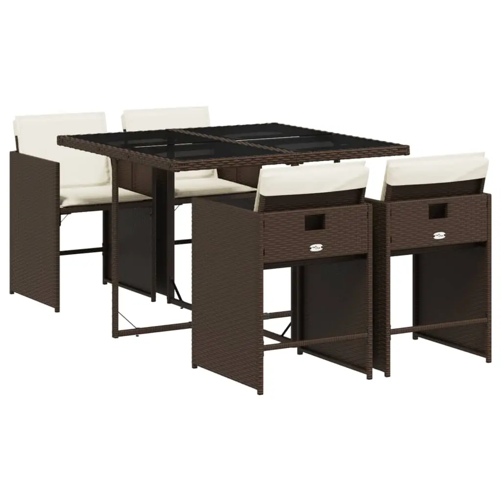 Ensemble de 5 pcs table de jardin avec chaises – mobilier de jardin et coussins marron poly rotin-JU2667