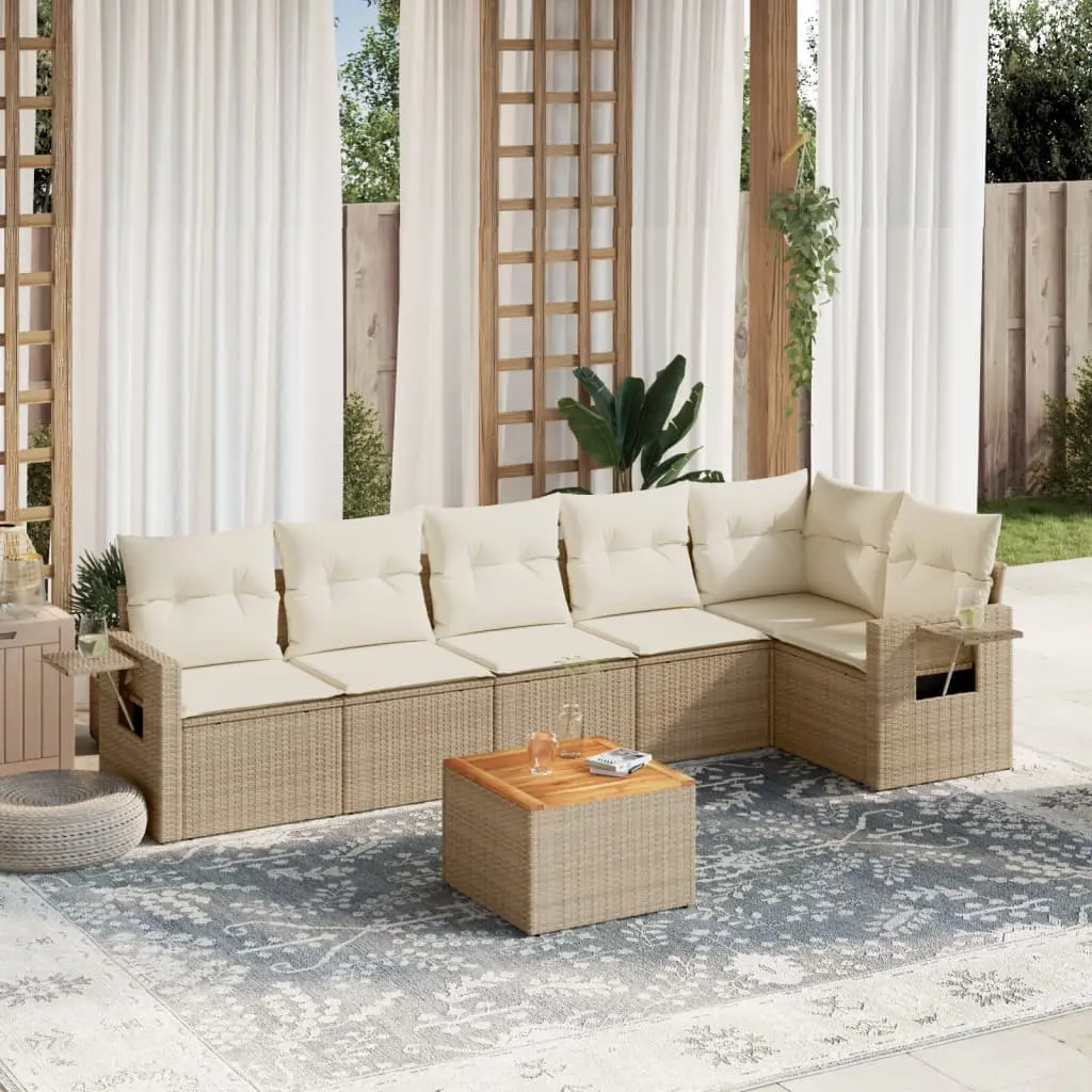 Ensemble de Jardin d’Angle 6 Places Résine Tressée Modulable avec Coussins Crème pour Terrasse Beige – ComfortXL Outdoor Living