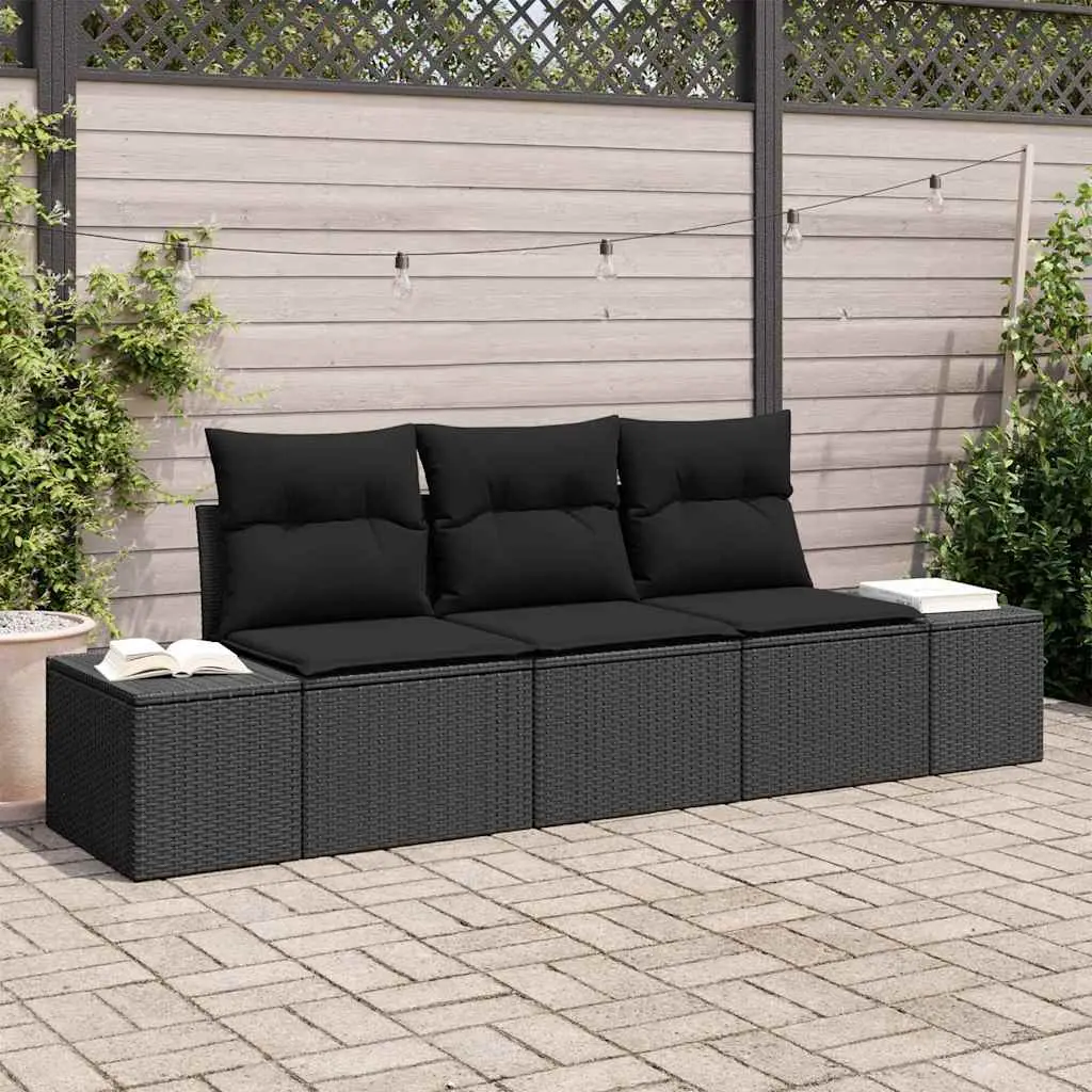 Ensemble de Canapés avec coussin 3 pcs Noir polyrotin vidaXL 3346923