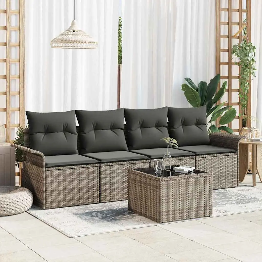 Ensemble de Canapés avec coussin 5 pcs Gris polyrotin vidaXL 3345229