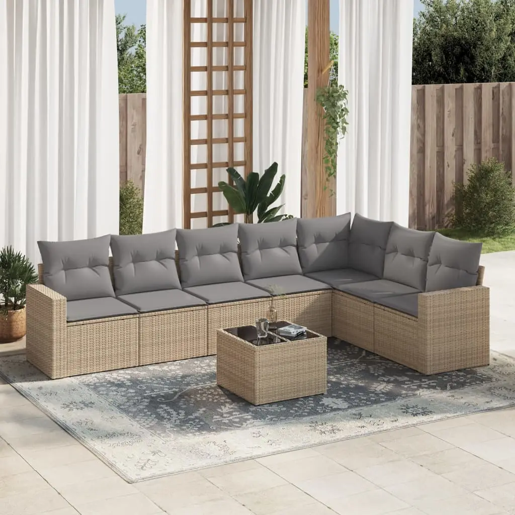 Ensemble de Jardin 8 Places Résine Tressée avec Coffres de Rangement et Table Beige – ComfortXL Outdoor Living