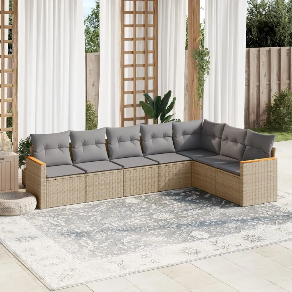 Ensemble Canapé Modulable 7 Pièces avec Coffre de Rangement Résine Tressée Beige – ComfortXL Outdoor Living