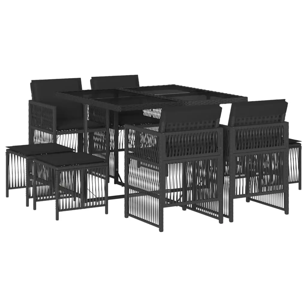 Ensemble de 9 pcs table de jardin avec chaises – mobilier de jardin coussins noir résine tressée-JU2329