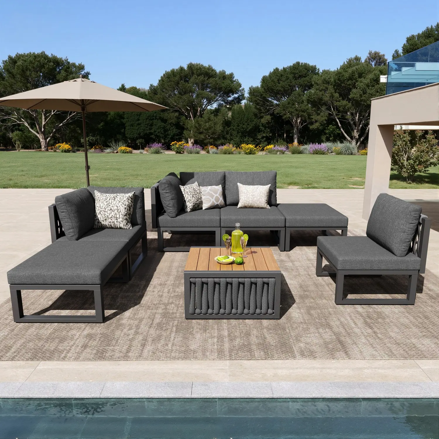 Ensemble de mobilier de jardin avec coussins et oreillers de haute qualité, angle du dossier réglable, gris
